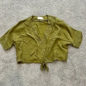 Sancia Wrap Crop Top Size XS Olive Green Cupro Relaxed Beach‎ Resortwear